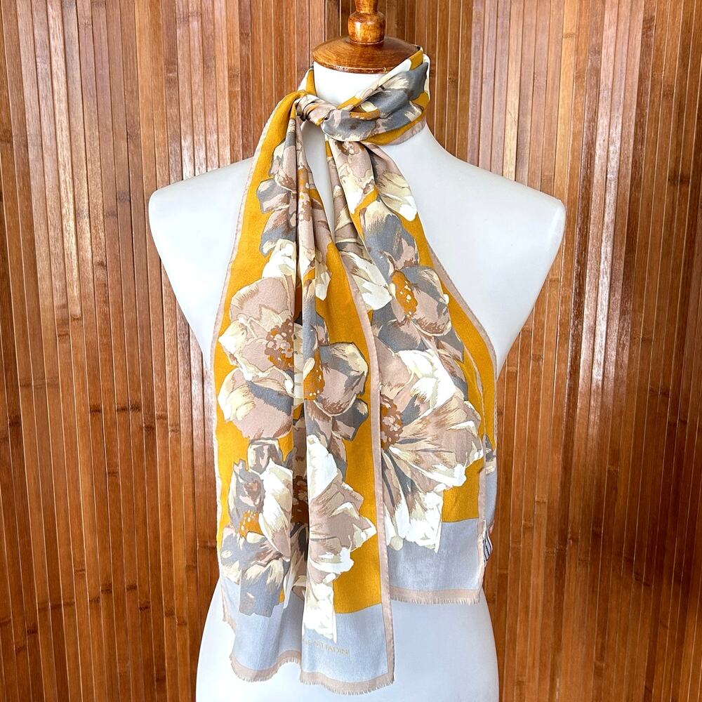 Vintage Adrienne Vittadini 100% Silk Scarf Floral Abstract Made in Japan